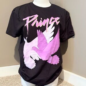 Prince Black Graphic Tee with Pink Dove Design Size Medium
